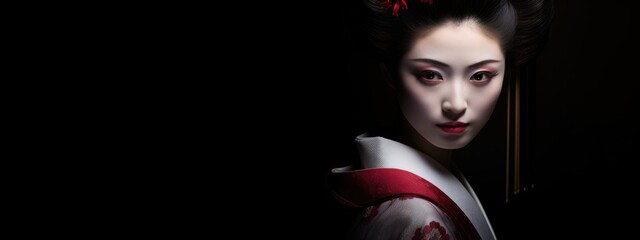Cultural elegance - portrait geisha, intricate beauty, grace of traditional japanese attire, refined makeup, elaborate hairstyle, timeless allure of geisha artistry and cultural heritage.