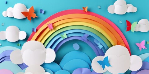 Naklejka premium Paper Colored Rainbow and White Clouds DIY Crafts for International Day of Peace Children s Creativity and Imagination