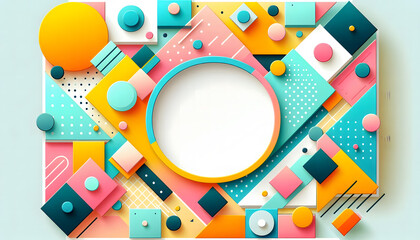 Obraz premium Bright background with geometric shapes with white space in the center for your text or design.