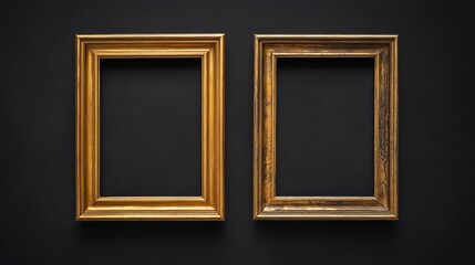 Two gold picture frames on black background