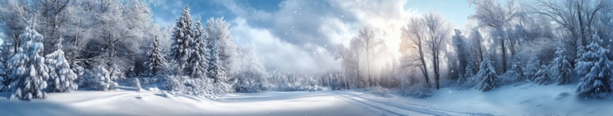 Fototapeta premium Winter's Enchanted Dream: anime-style Northeastern Snowscapes and the Majestic Ice-Lands of the Season's Splendor,Anime-Style,illustration,Picture BooksFor Poster,Novel,UI,WEB,Game,Design