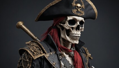 Naklejka premium The grim captains undying gaze, a portrait of a skeleton pirate