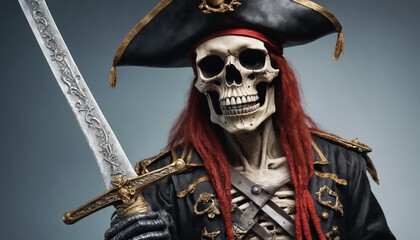 Naklejka premium The grim captains undying gaze, a portrait of a skeleton pirate