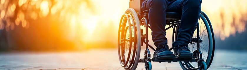 Obraz premium A wheelchair in a serene setting, showcasing mobility and freedom. Ideal for themes of accessibility and inclusivity.