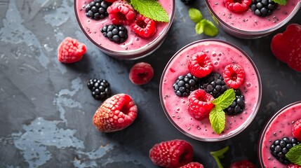 Berry Protein Smoothie Recipe in a Glass Mason Jar.