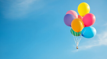 Fototapeta premium colorful balloons floating in clear blue sky for celebration concept