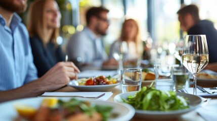 Close-Up of Businesspeople Lunch at Restaurant.