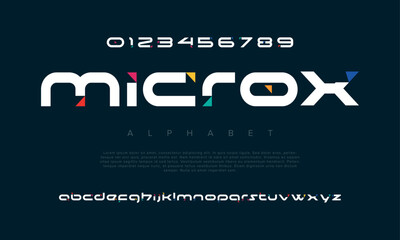 Microx creative modern geometric urban alphabet font. Digital abstract futuristic, game, techno, robot, music, logo, sport, minimal technology typography. Simple numeric vector illustration