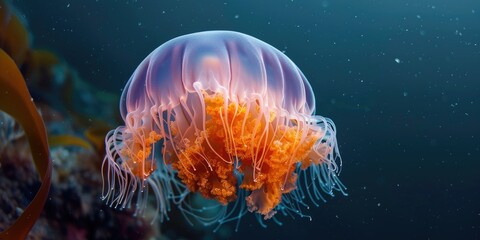 Naklejka premium Cassiopea sp Upside down jellyfish The medusa typically resides in an inverted position on the seafloor a characteristic that gives them their popular nickname