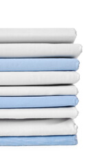 Stack of clean colorful t-shirts isolated on white