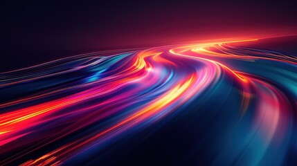Abstract background with vibrant, flowing lines in red, orange, blue, and purple on a dark background.