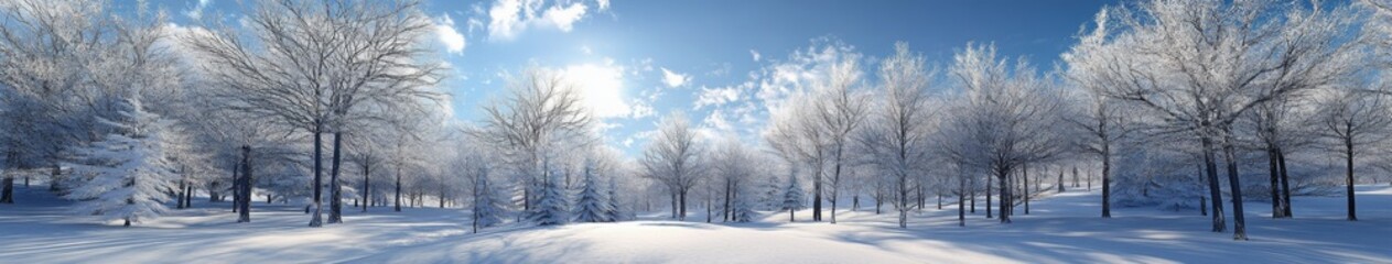 Fototapeta premium Winter Wonderland Enchantment: Anime-Style Snowy Forest and Vivid Blue Skies in 8K Resolution for Seasonal Marketing Magic,anime-style,illustration,Picture BooksFor Poster,Novel,UI,WEB,Game,Design