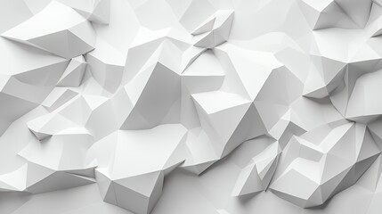 Abstract white polygonal background with a 3D effect, creating a dynamic and textured surface.