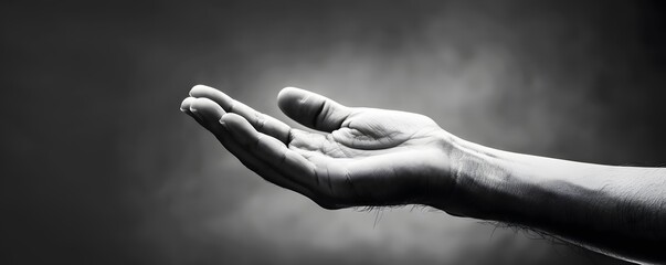 A Single Hand Reaching Upwards in a Black and White Photograph