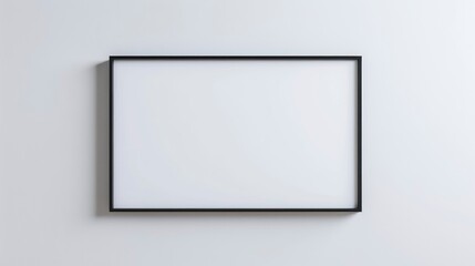 thin black bezel frame mockup, 16:9 frame on an empty white wall with generative ai