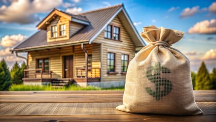 A bag of money with wooden HOUSE