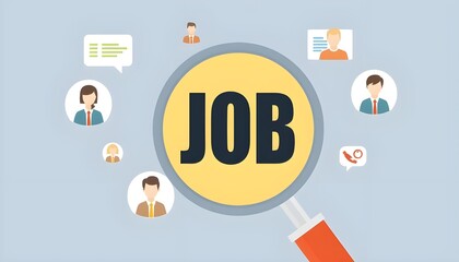 company hire employees, magnifying glass search best job candidates, business men and women closing the deal, hiring diverse people diversity