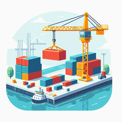 A large crane is lifting a container off a ship