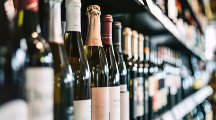 Wine Bottles on a Shelf in a Liquor Store