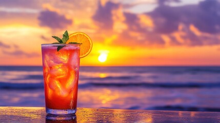Orange Cocktail at Beach Bar Sunset.