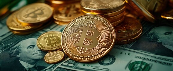 Cryptocurrency With Bitcoin, Dollar, And Gold, Digital Wealth