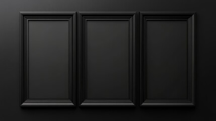 Three black picture frames on black background