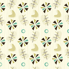 Mid-century modern, atomic age seamless pattern. Retro 1950s background