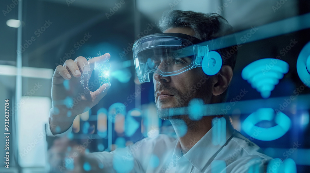 Poster a cybersecurity expert working on data encryption and protection using augmented reality artificial 