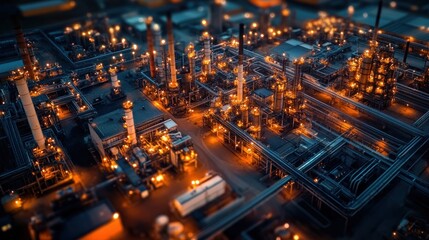 Fototapeta premium Nighttime Aerial View of an Illuminated Industrial Complex