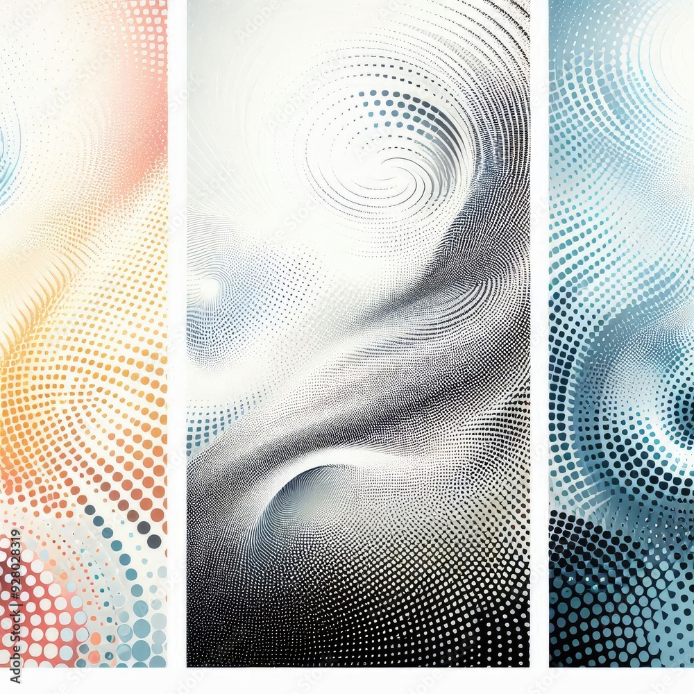 Fototapete abstract halftone white background set in three colors gradation