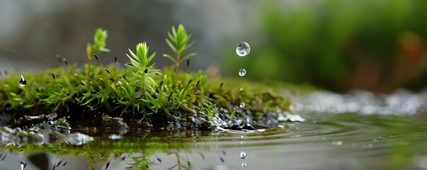 A Water Droplet Falling onto a Small Mossy Island