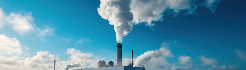 Industrial Factory Emitting Smoke Against a Clear Blue Sky on a Sunny Day