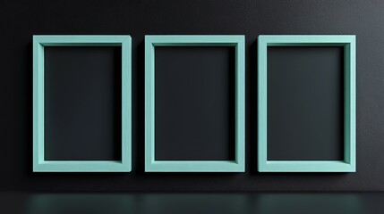 Three mint green picture frames on black background