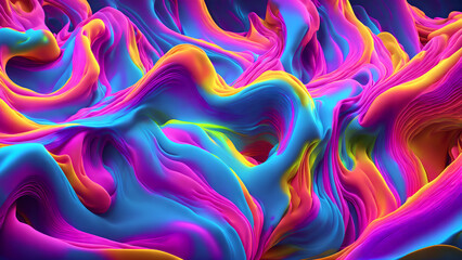 Obraz premium Fluorescent colors flowing in a fluid background shadow 3d wallpaper