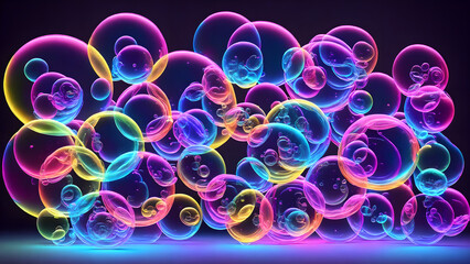 Bright neon colored soap bubbles background shadow 3d wallpaper