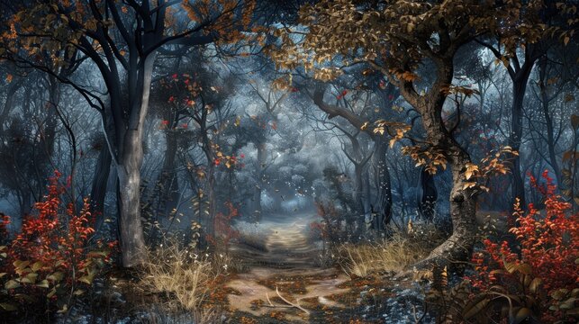 Dark forest panorama fantasy landscape