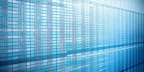 Professional business spreadsheet background with columns, rows, and formulas on a light blue grid, ideal for financial, accounting, and data analysis concepts. 