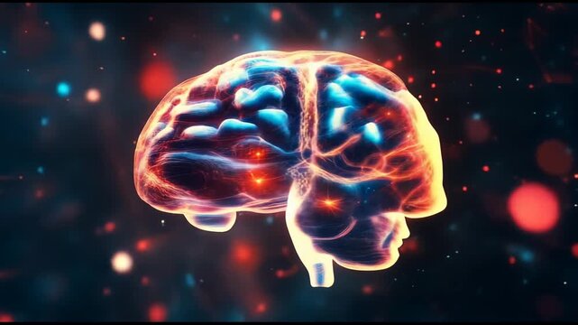 simulation of the brain from the inside through which neurons move, medicine, anatomy