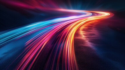 Abstract Light Trails of Speed on a Curved Road.