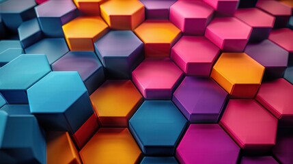 Colorful hexagonal background wallpaper with vibrant 3d patterns for travel, business, fashion, beauty, and art themes