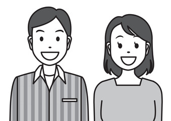 笑顔の男女の上半身-正面-グレー