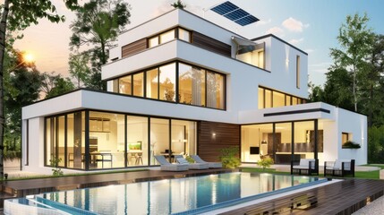 Modern Luxury Home with Pool and Sunset