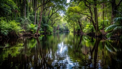 Vertical shot of the dark, mysterious waters of a Florida Black Water Creek, Florida, Black Water, Creek, Swamp, Nature