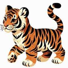 Obraz premium A cute little tiger cub is walking on a white background
