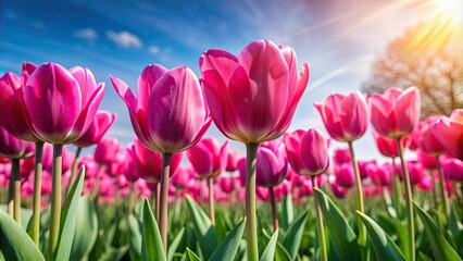 Vibrant pink tulips in full bloom on a sunny day, pink, tulips, flowers, garden, spring, bloom, vibrant, petals, nature, outdoor