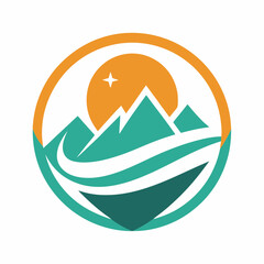 Stylish minimalistic logo for tourist organization, mountain landscape vector illustration, mountain vector art, mountain silhouette, mountain vector icon, campine line art,eps
