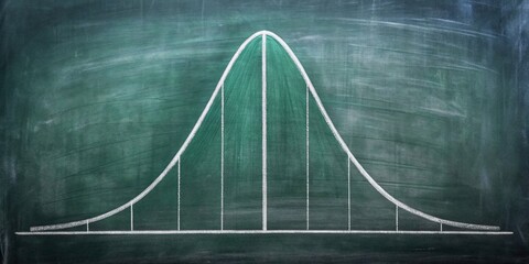 Normal distribution bell curve drawn on a chalkboard, statistics, data analysis