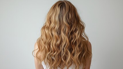Fototapeta premium Rear View Portrait of Female with Flowing Wavy Blonde Hair Emphasizing Soft Curls Haircare Beauty and Elegant Styling