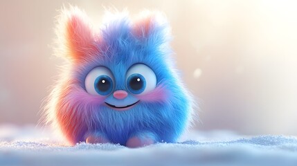 Obraz premium Cute Fluffy Cartoon Creature in the Snow.