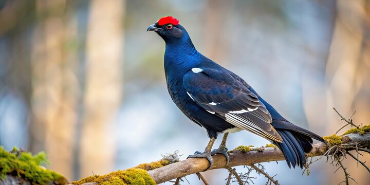 Black grouse perched on a tree branch in Chernobyl zone, black grouse, blackgame, blackcock, Lyrurus tetrix, tree